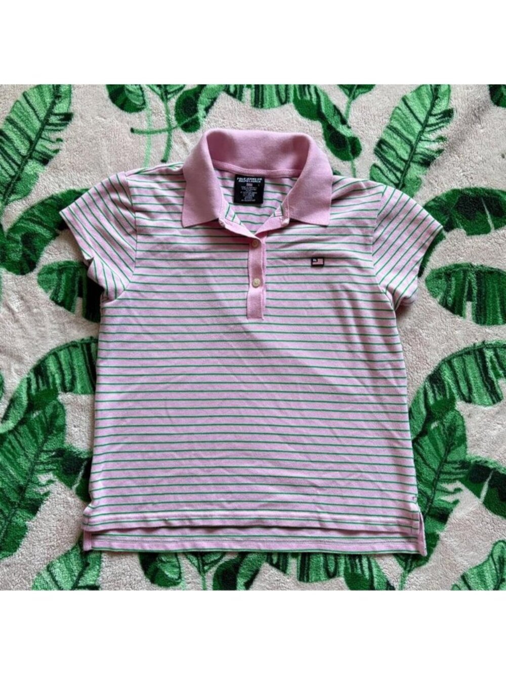 00s Ralph lauren pink and green striped cotton polo shirt